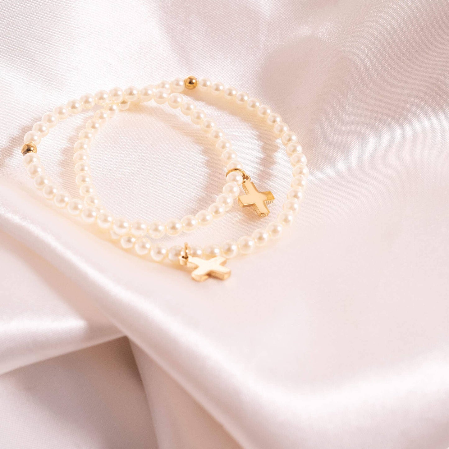 18k Gold Pearl Cross Bracelet