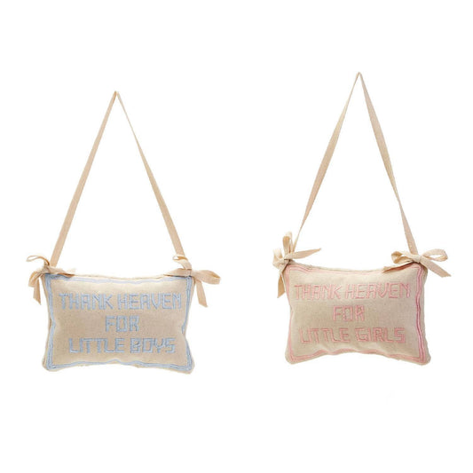 Thank Heaven Embroidered Pillow Door Hanger Asst 2 Colors