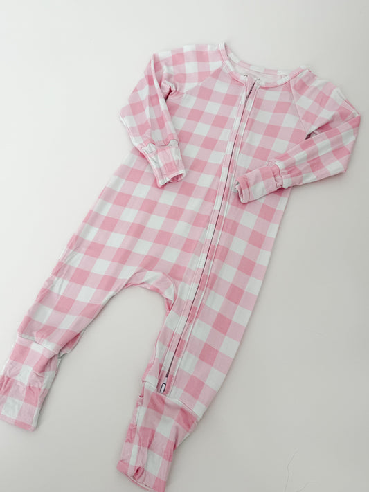 Petal Pink Gingham Bamboo Zippy