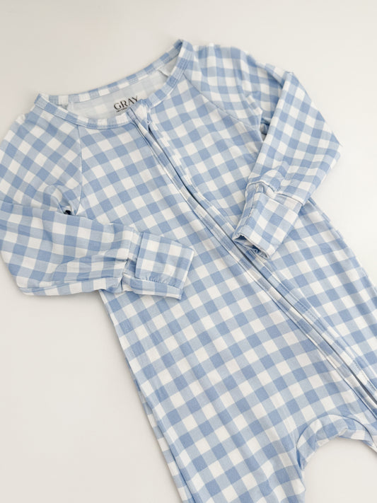Cloud Blue Gingham Bamboo Zippy