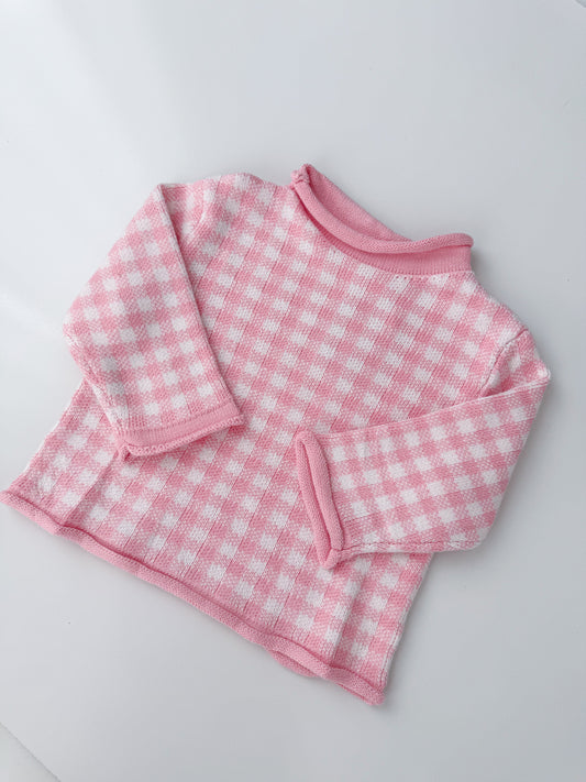 Pink Gingham Roll Neck Sweater