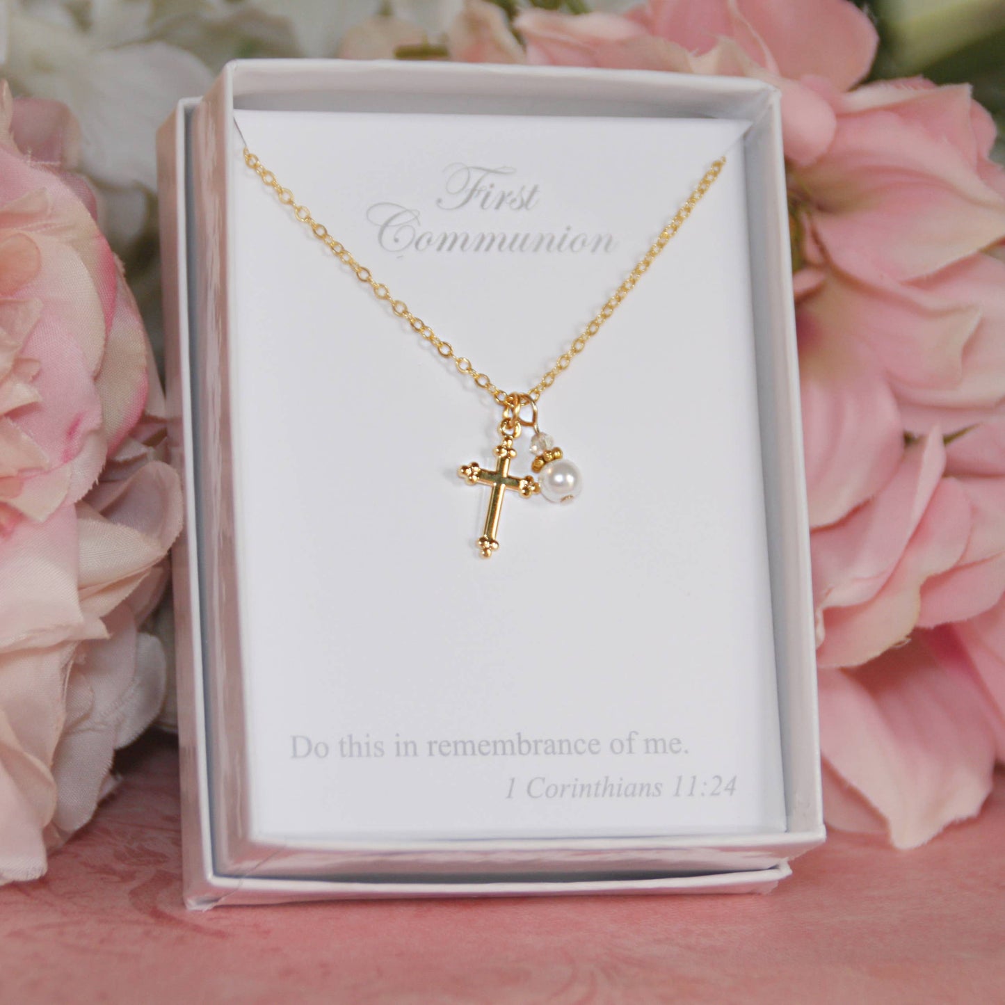 First Communion Cross Pearl Necklace