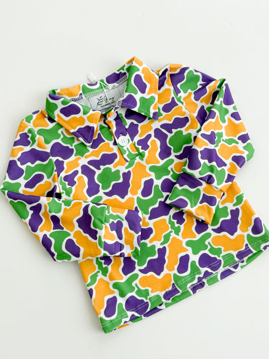 Mardi Gras Camo Polo