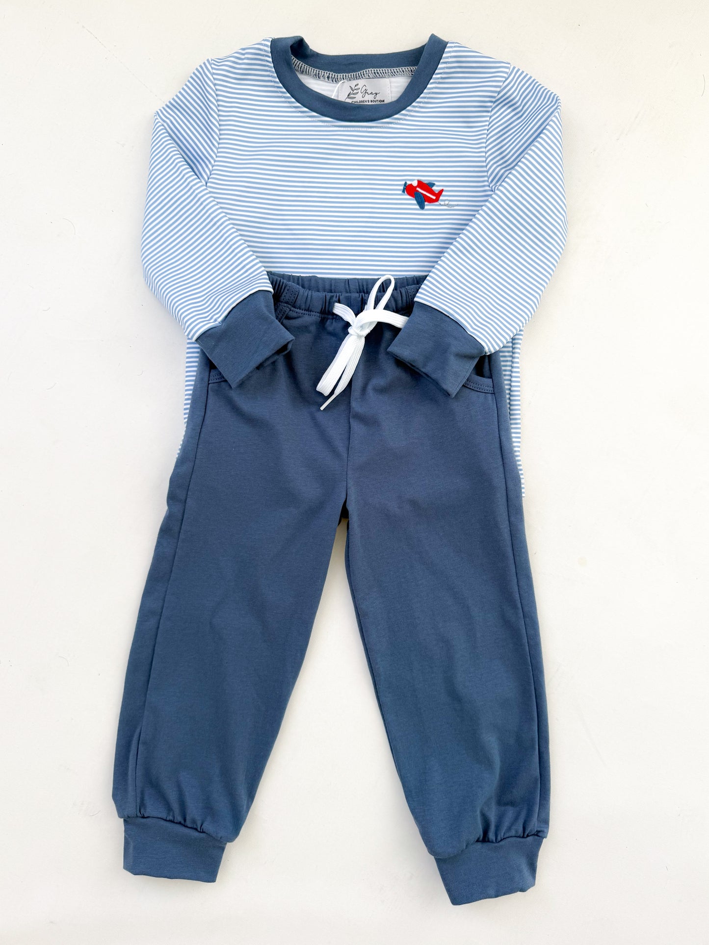 Striped Airplane Jogger Set