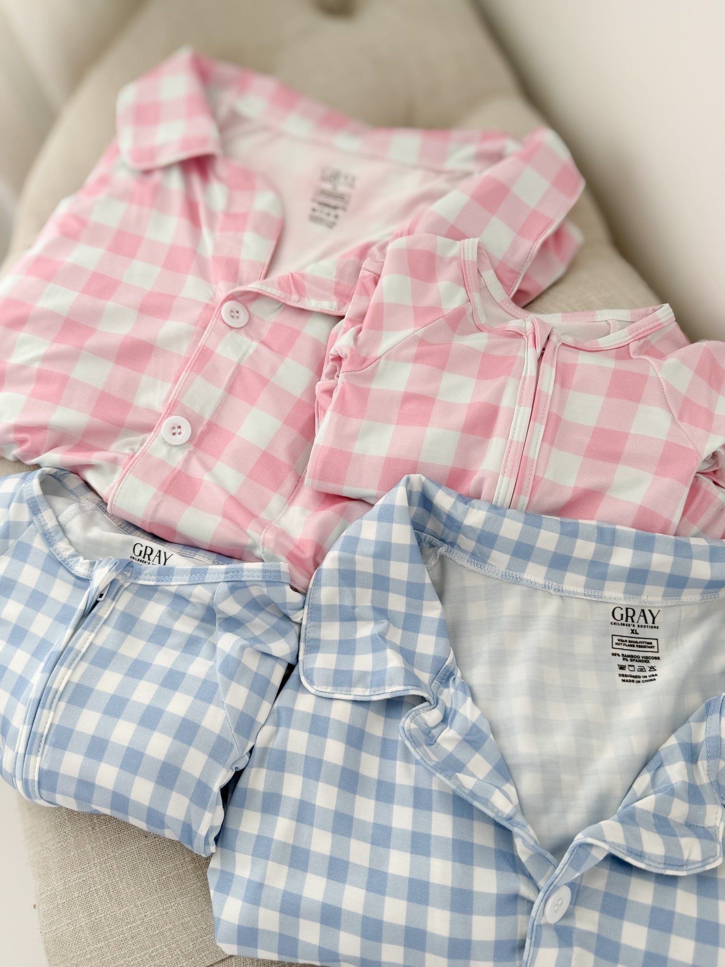 Petal Pink Gingham Mommy Bamboo Set