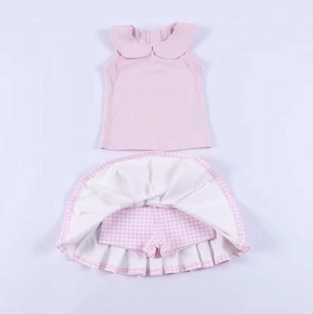 Pink Gingham Yoga Skort Set
