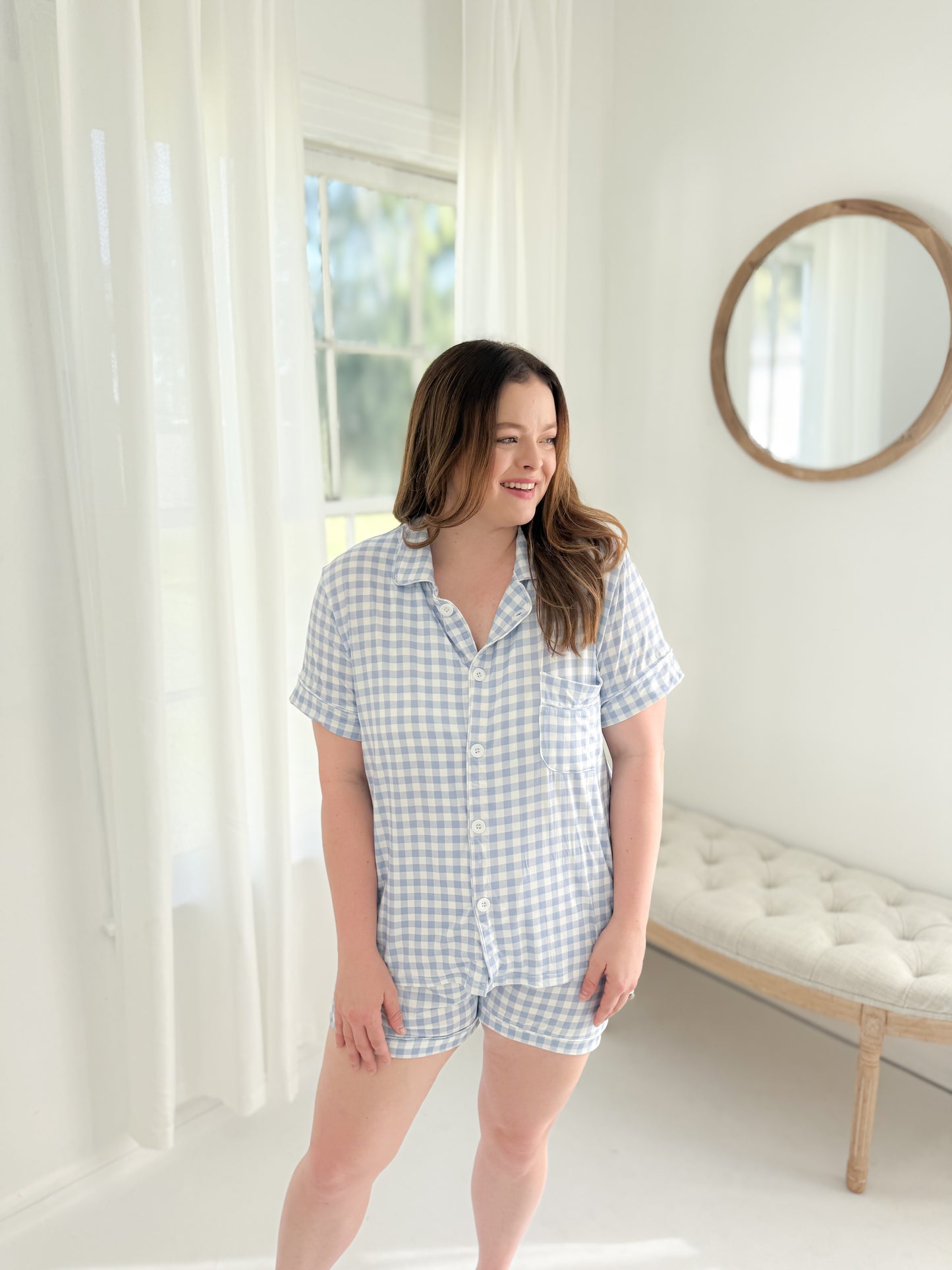 Sky Gingham Mom Bamboo Set