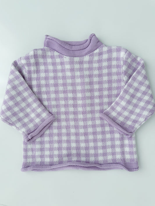 Purple Gingham Roll Neck Sweater