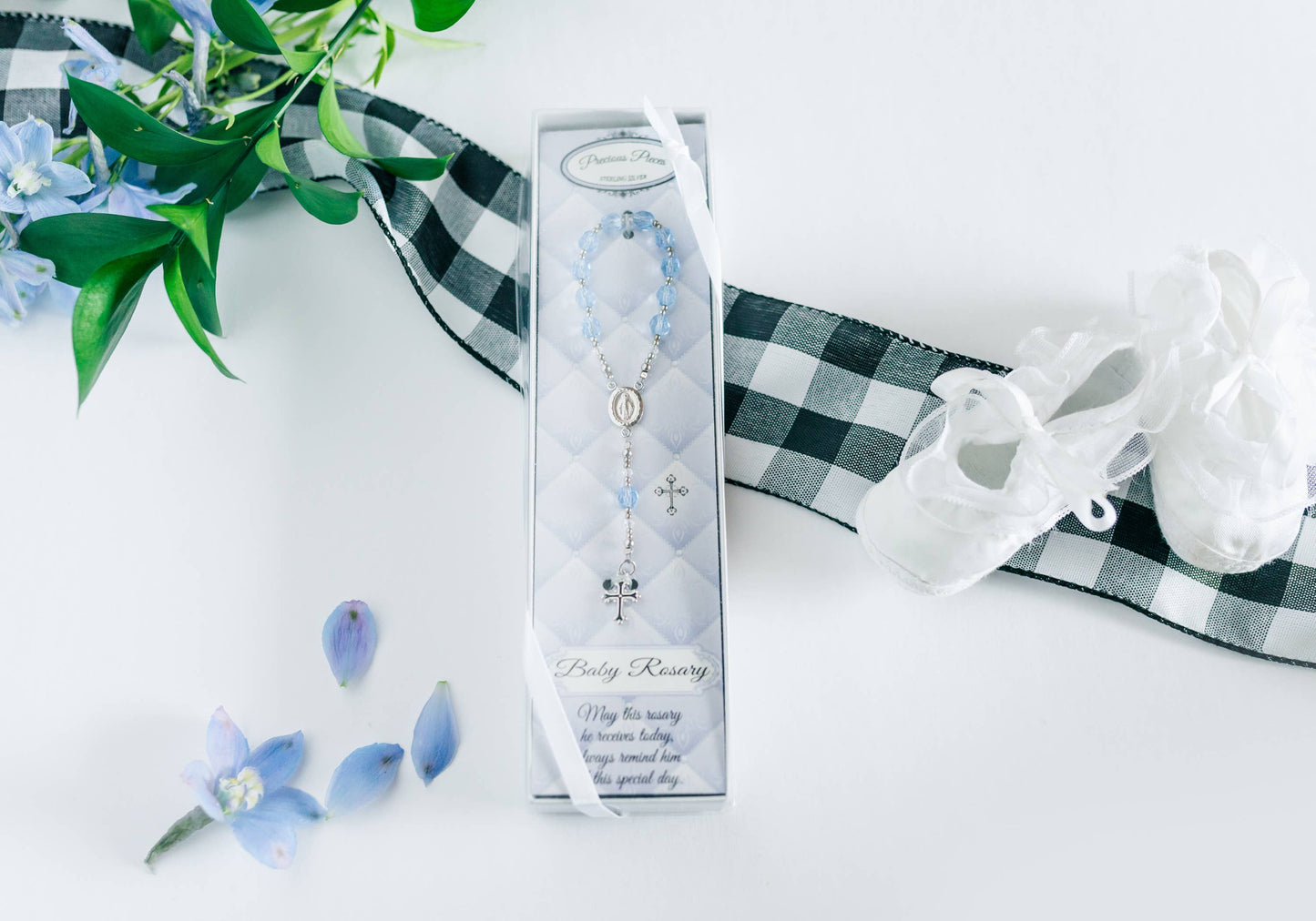 Sterling Silver Baby Rosary - Blue