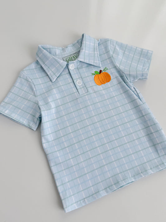 Blue Pumpkin Plaid Polo