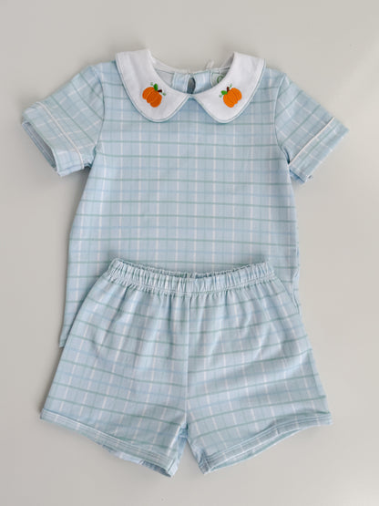 Blue Pumpkin Plaid Shortie Set
