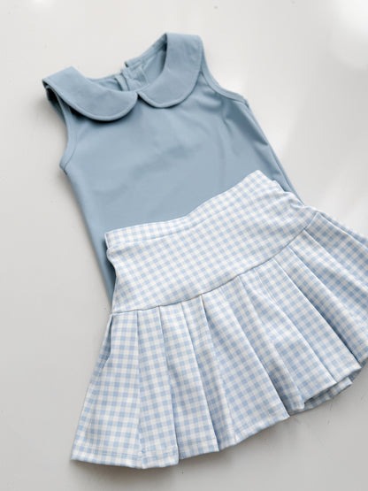 Blue Gingham Yoga Skort Set