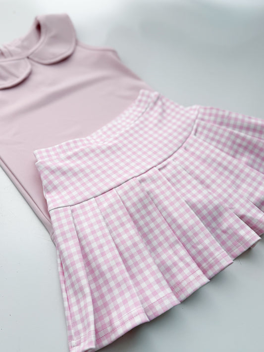Pink Gingham Yoga Skort Set
