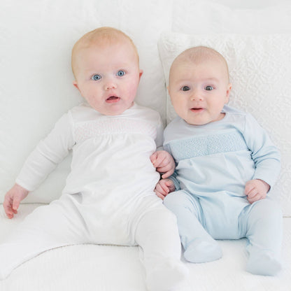Essentials Solid Blue Smocked Footie