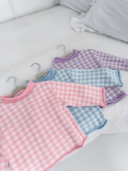 Pink Gingham Roll Neck Sweater