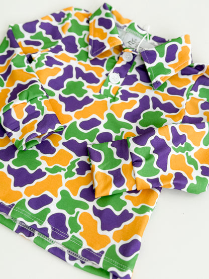 Mardi Gras Camo Polo