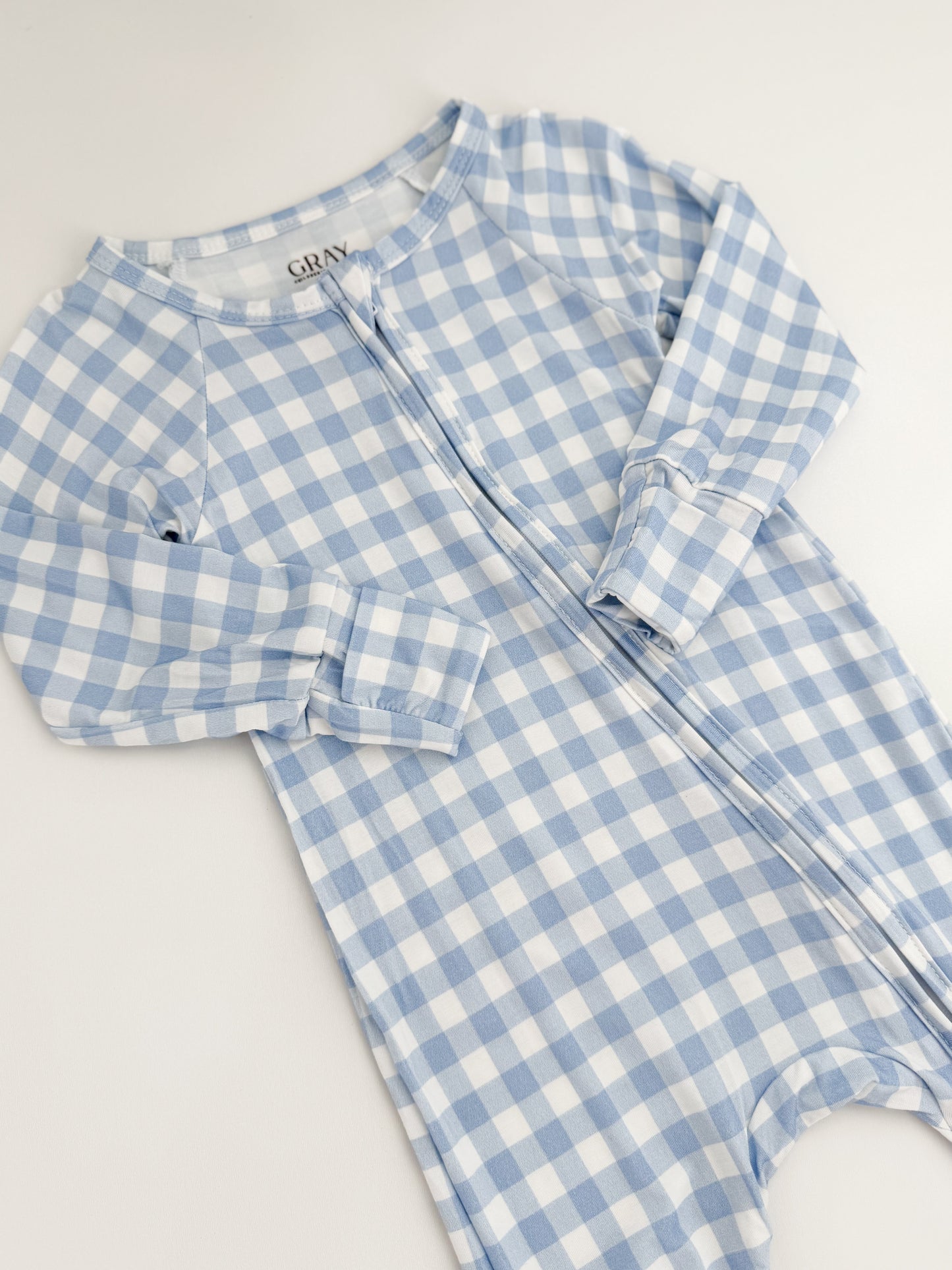 Cloud Blue Gingham Bamboo Zippy