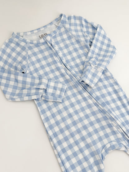 Cloud Blue Gingham Bamboo Zippy