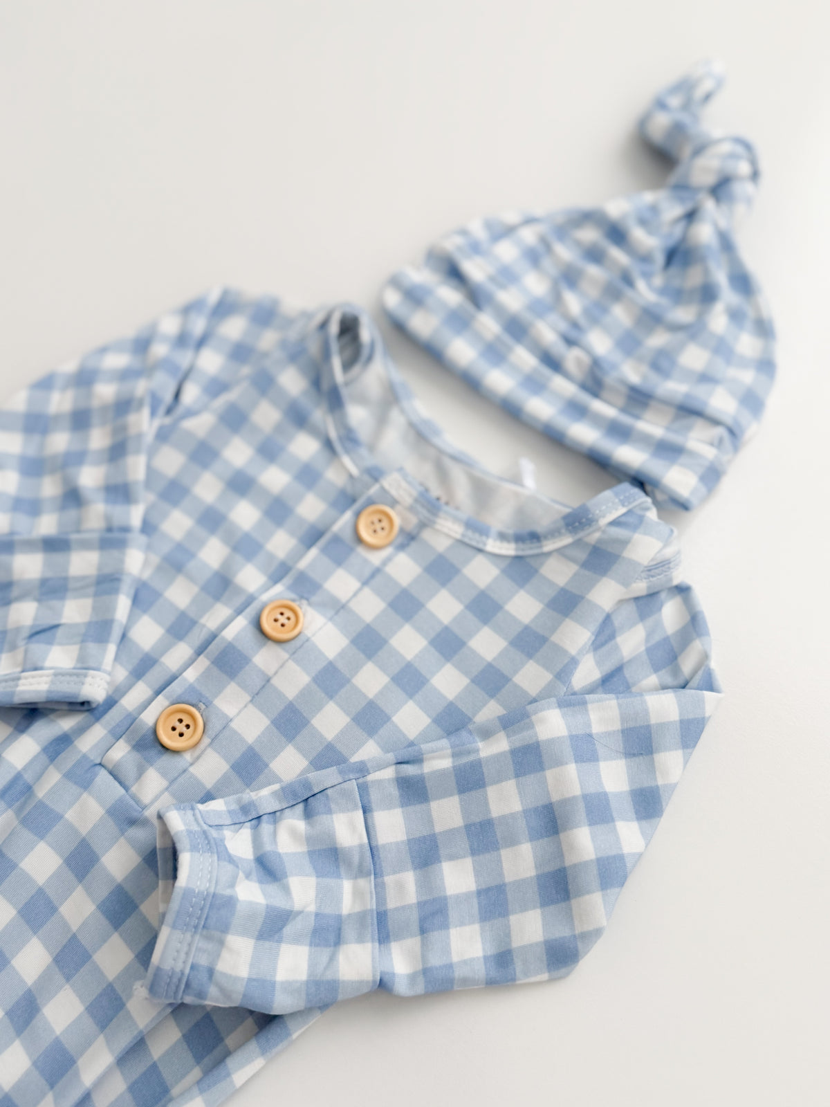 Cloud Blue Gingham Knotted Gown Set