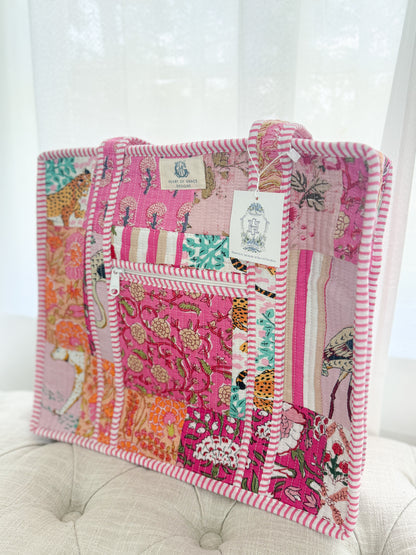 Pink City | Quilted Zipper Tote Bag 
