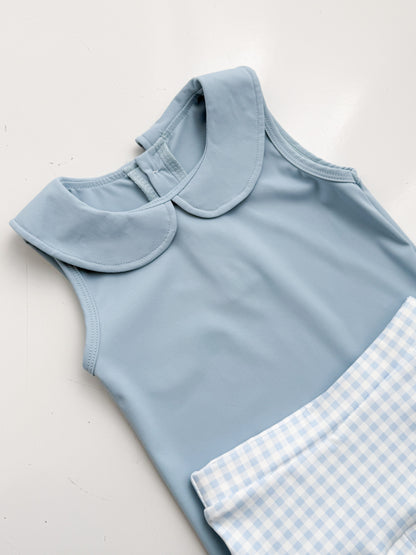 Blue Gingham Yoga Skort Set