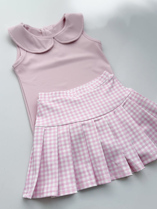 Pink Gingham Yoga Skort Set