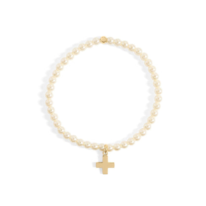 18k Gold Pearl Cross Bracelet