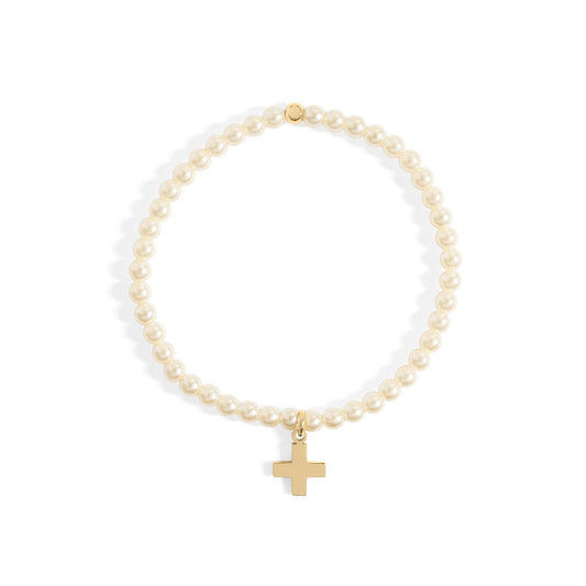 18k Gold Pearl Cross Bracelet