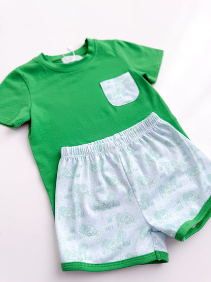 Green Farm Toile Boys Short Set