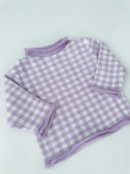 Purple Gingham Roll Neck Sweater