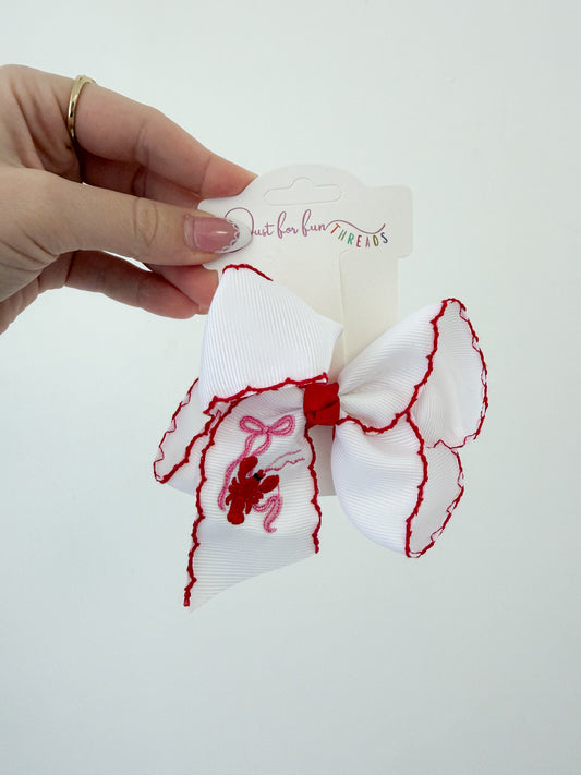 Crawfish Cutie Embroidered Hair Bow