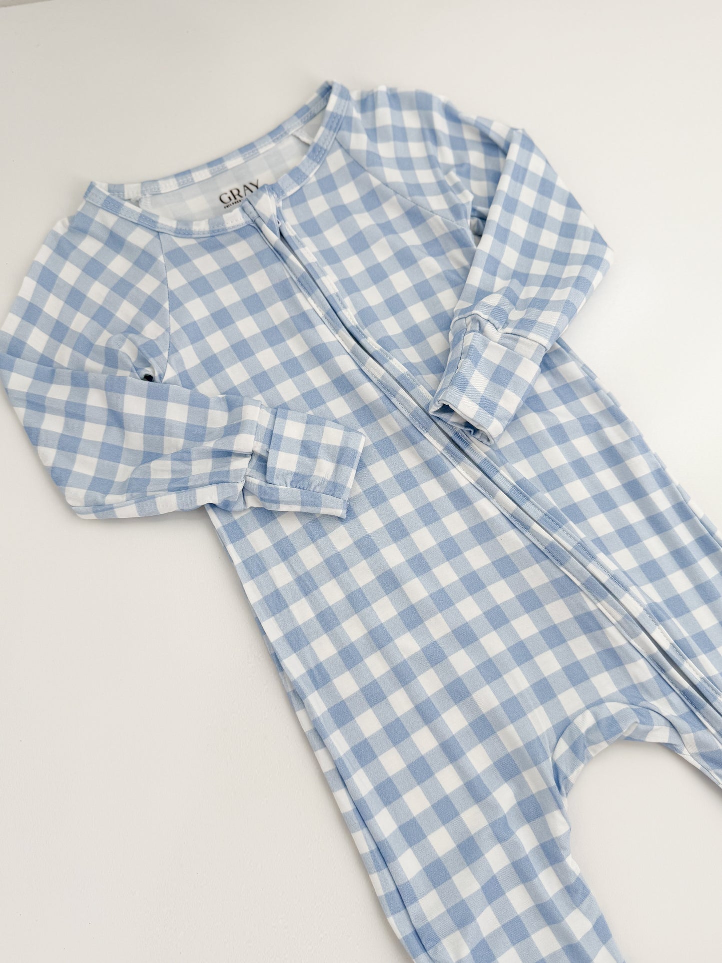 Cloud Blue Gingham Bamboo Zippy