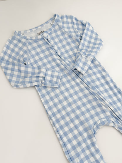 Cloud Blue Gingham Bamboo Zippy