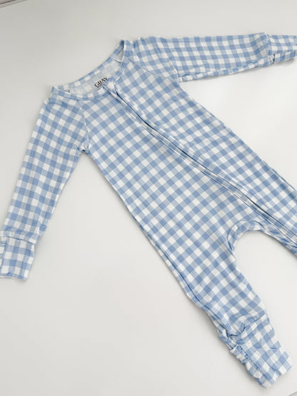 Cloud Blue Gingham Bamboo Zippy