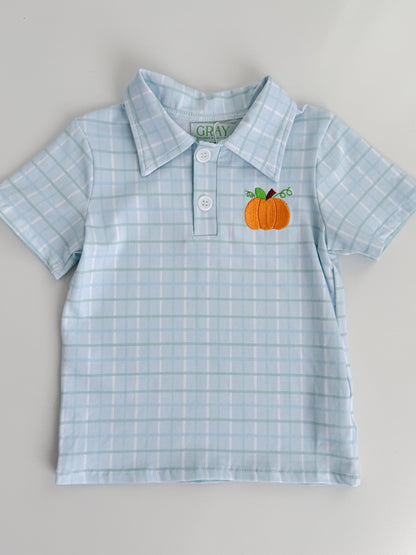 Blue Pumpkin Plaid Polo