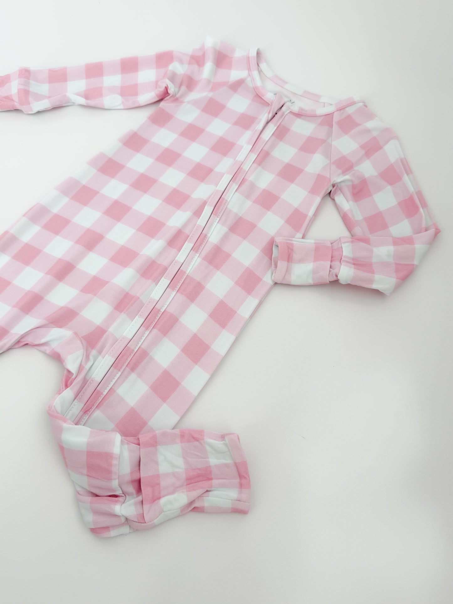 Petal Pink Gingham Bamboo Zippy