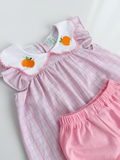 Pink Pumpkin Plaid Bloomer Short Set