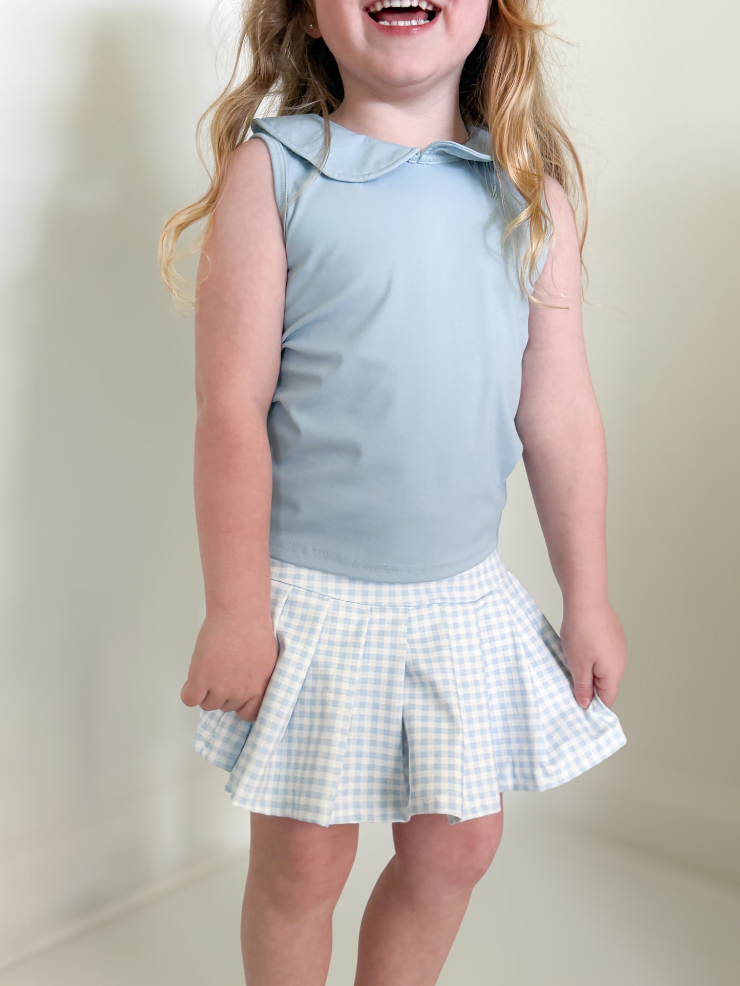 Blue Gingham Yoga Skort Set