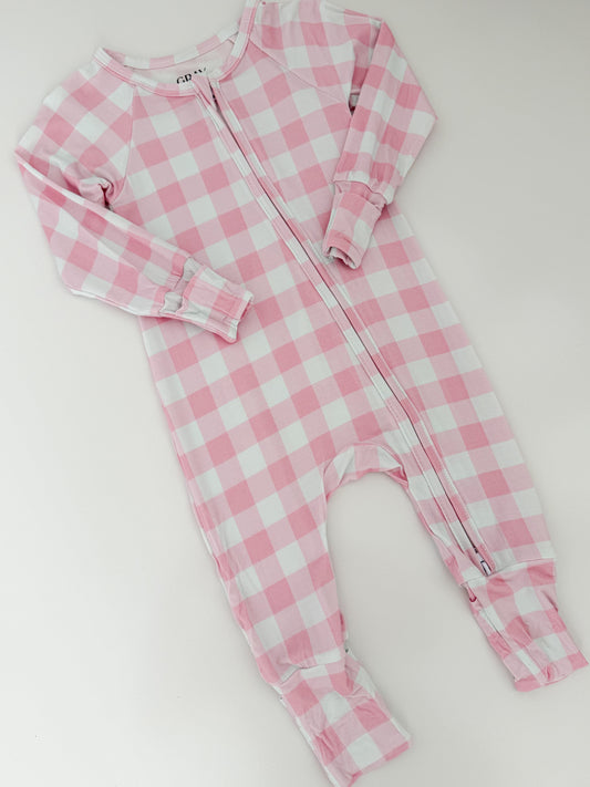 Petal Pink Gingham Bamboo Zippy