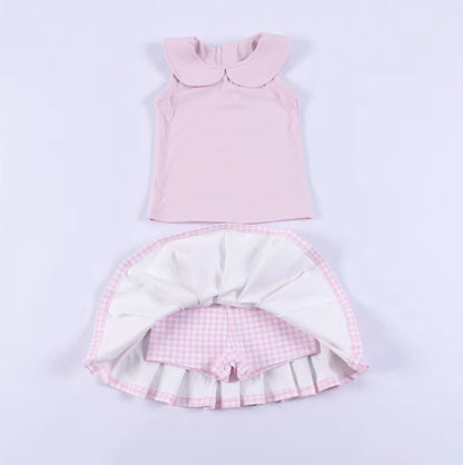 Pink Gingham Yoga Skort Set