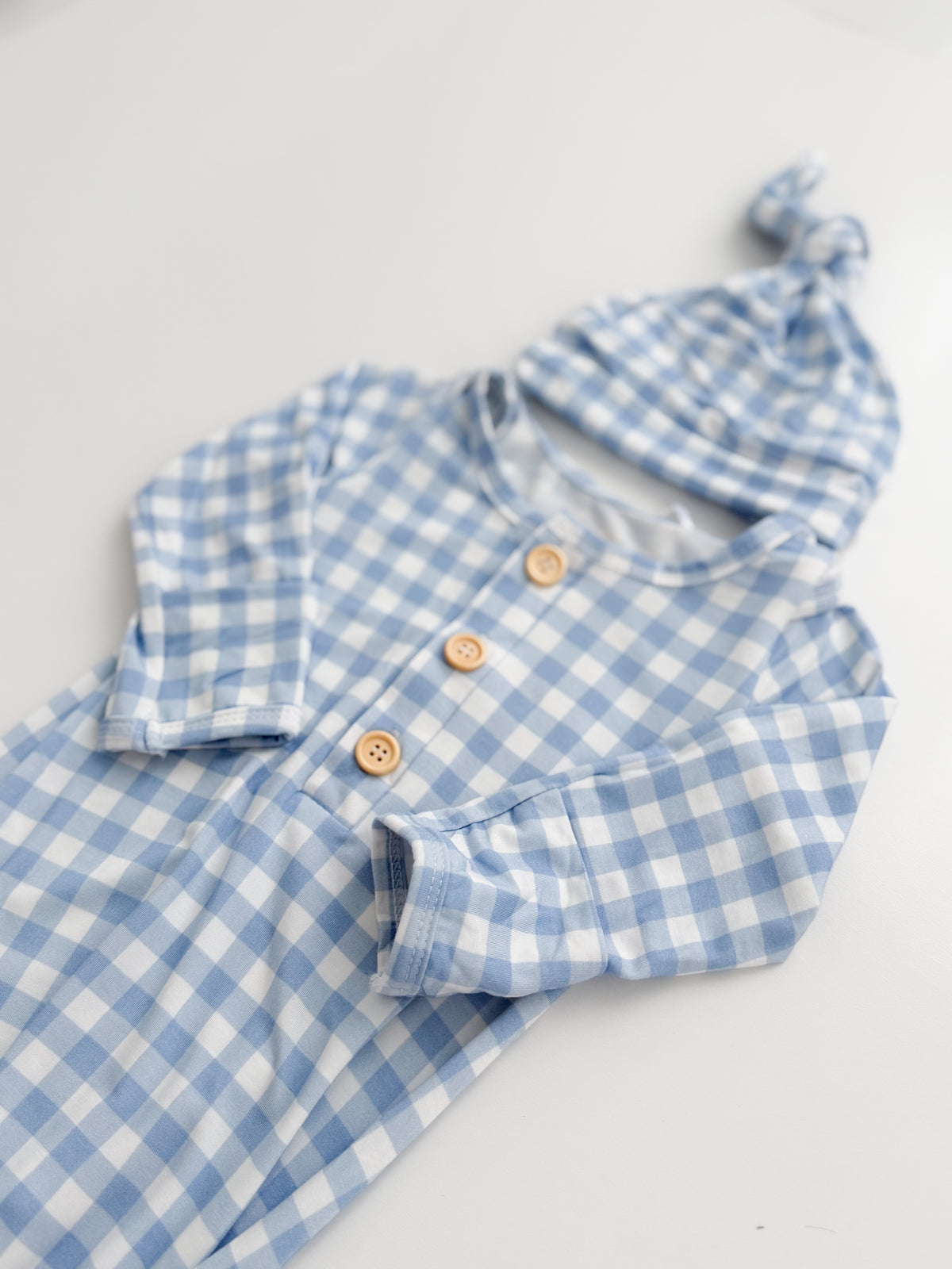 Cloud Blue Gingham Knotted Gown Set