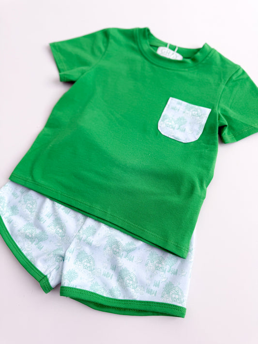 Green Farm Toile Boys Short Set