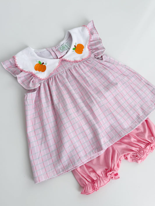 Pink Pumpkin Plaid Bloomer Short Set