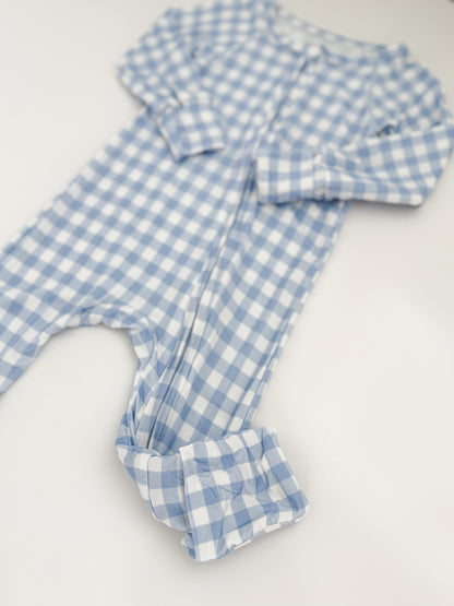 Cloud Blue Gingham Bamboo Zippy