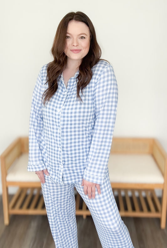 Gabriel Gingham Bamboo Mommy Pant Set