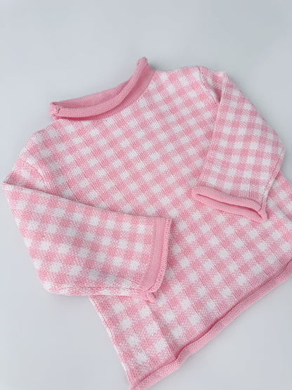 Pink Gingham Roll Neck Sweater