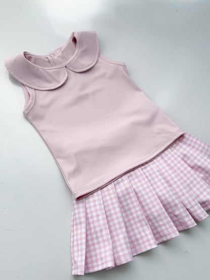 Pink Gingham Yoga Skort Set