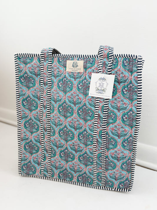 Blue Trellis Dream | Regular Quilted Tote Bag