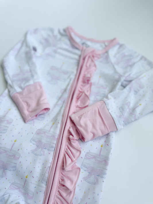 Happy Birthday Bamboo Romper - Pink