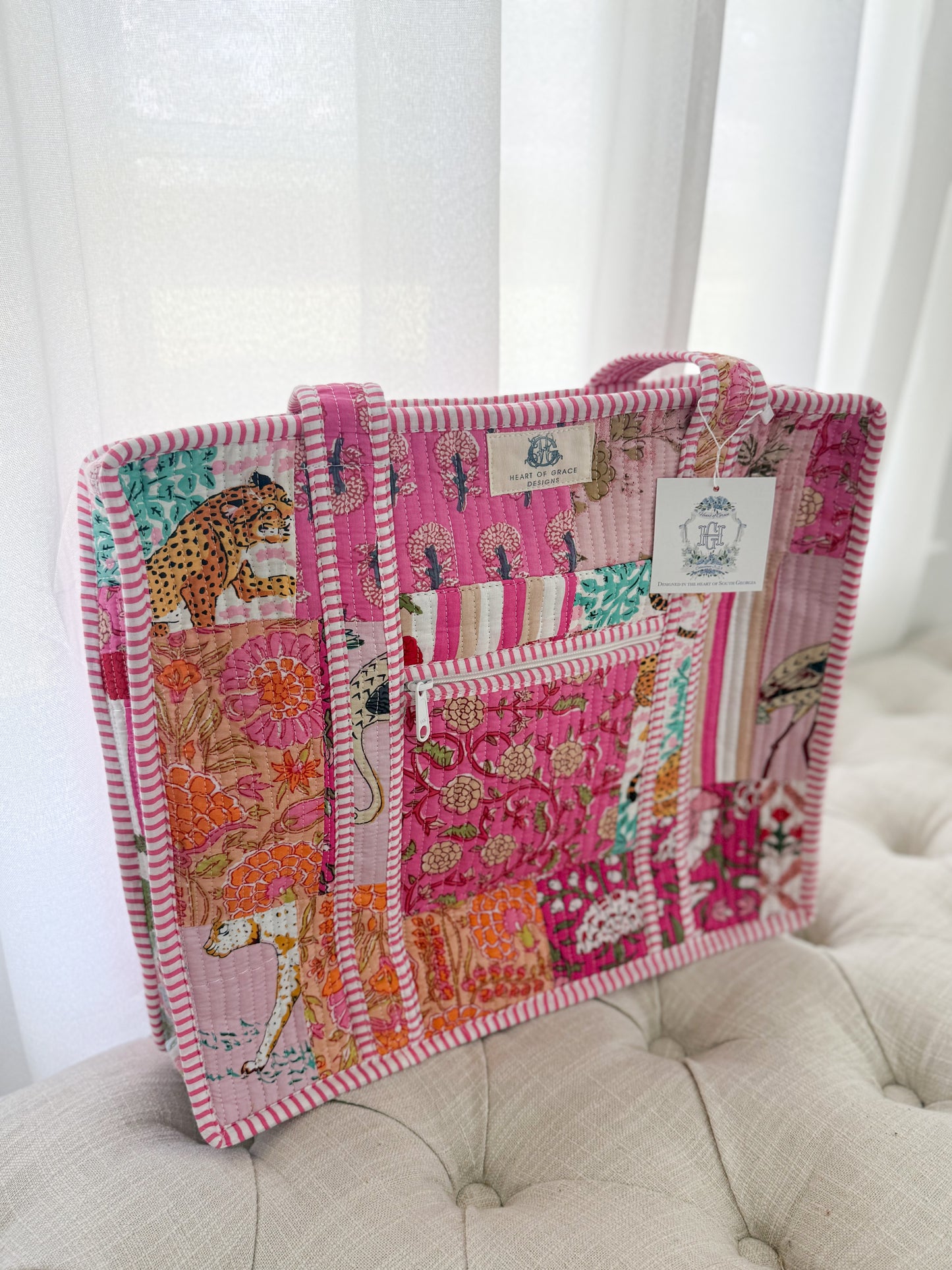 Pink City | Quilted Zipper Tote Bag 